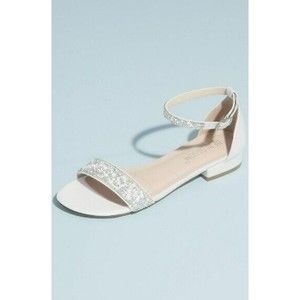 Crystal Embellished Straps Flat Satin Sandals Size 9